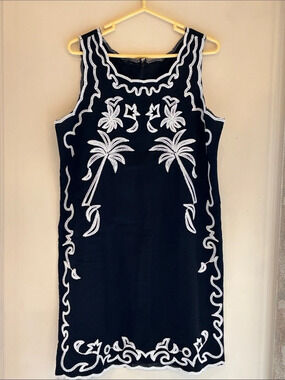 Talbots Embroidered Mini Dress in Black & White Size 12